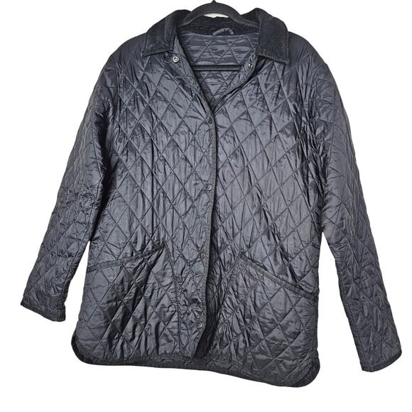 Barbour 10 Black Quilted Barn Jacket British Field Chore Preppy Academia - Picture 1 of 3